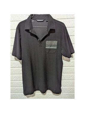 Travis Mathews Men's Black & Gray Pocket Solid Short-Sleeve Golf Polo Shirt Size